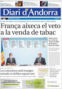 Portada de Diari d’Andorra (Andorre)