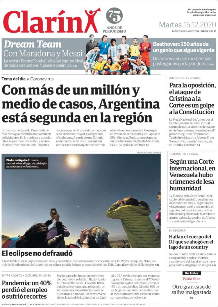 Portada de Clarín (Argentina)