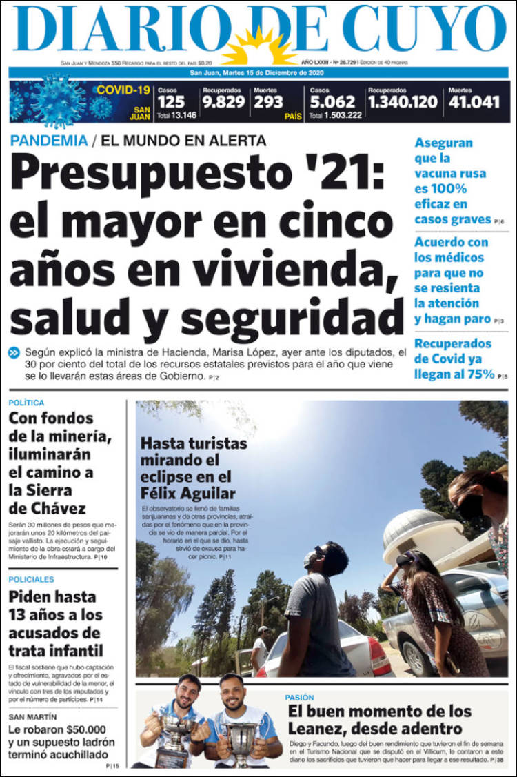 Portada de Diario de Cuyo (Argentina)