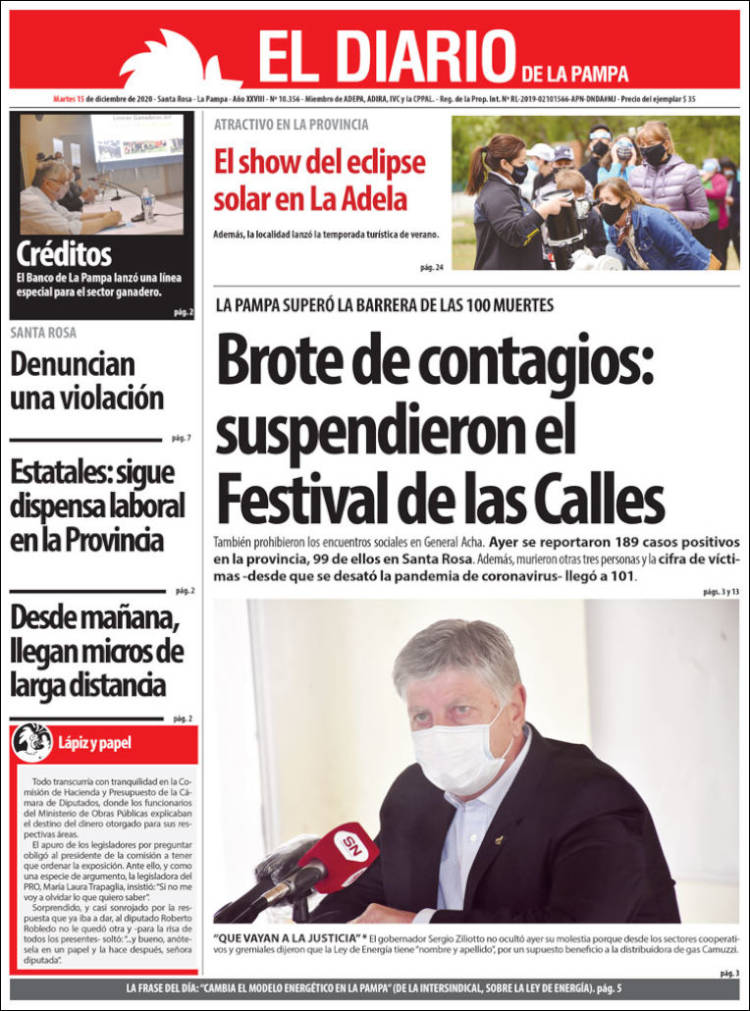Portada de Diario de La Pampa (Argentina)