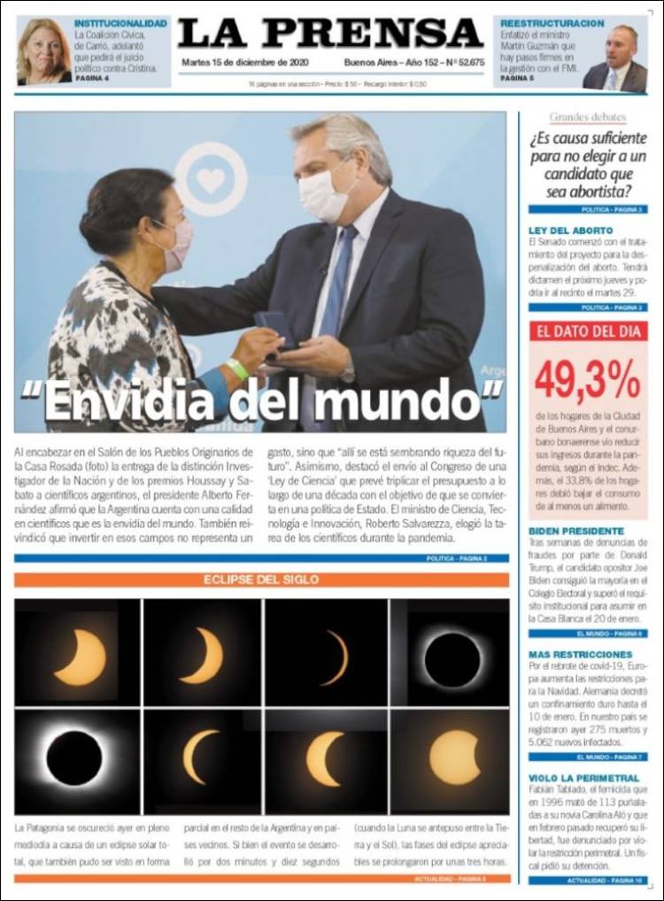 Portada de La Prensa (Argentina)