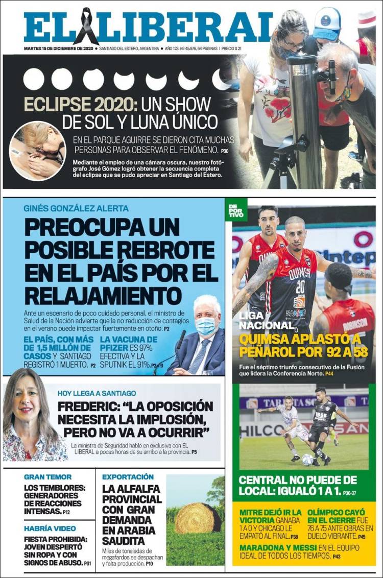 Portada de Diario El Liberal (Argentina)
