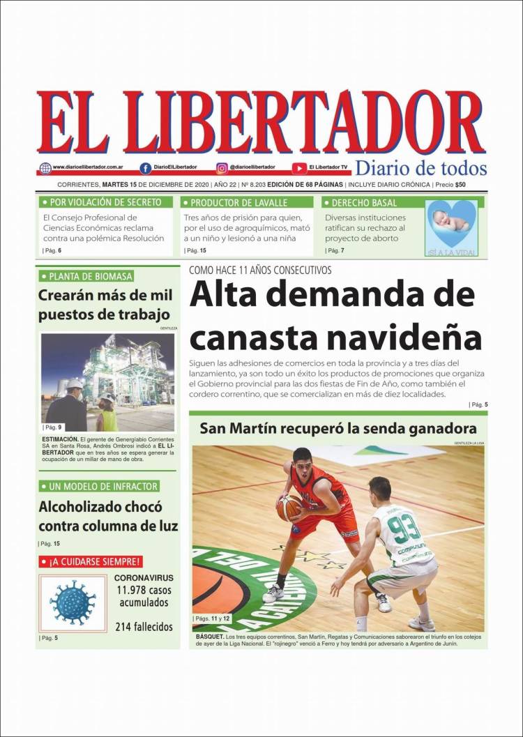 Portada de Diario El Libertador (Argentina)