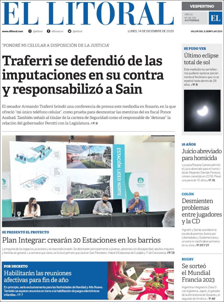 Portada de Diario El Litoral (Argentina)