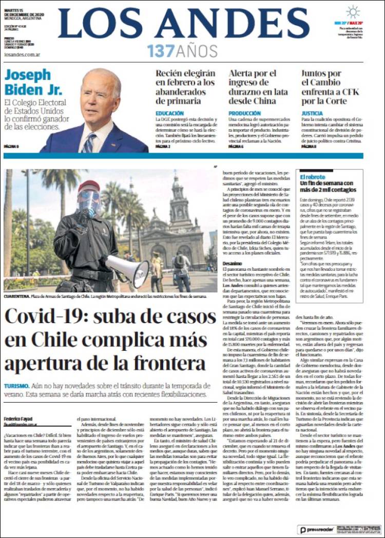 Portada de Los Andes - Mendoza (Argentina)