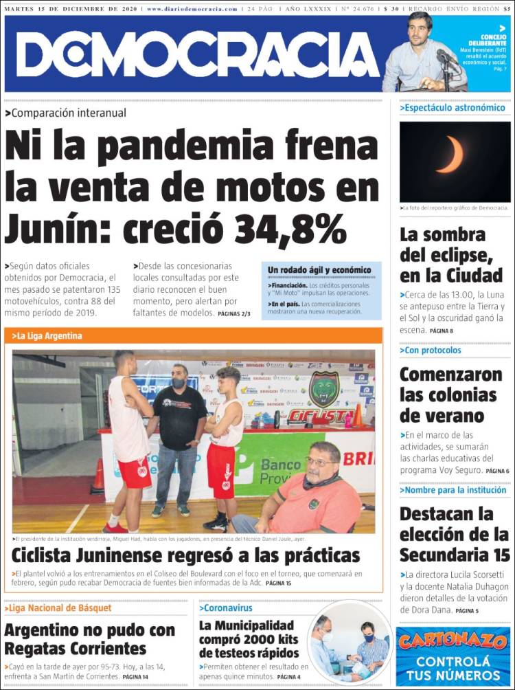 Portada de Diario Democracia (Argentina)