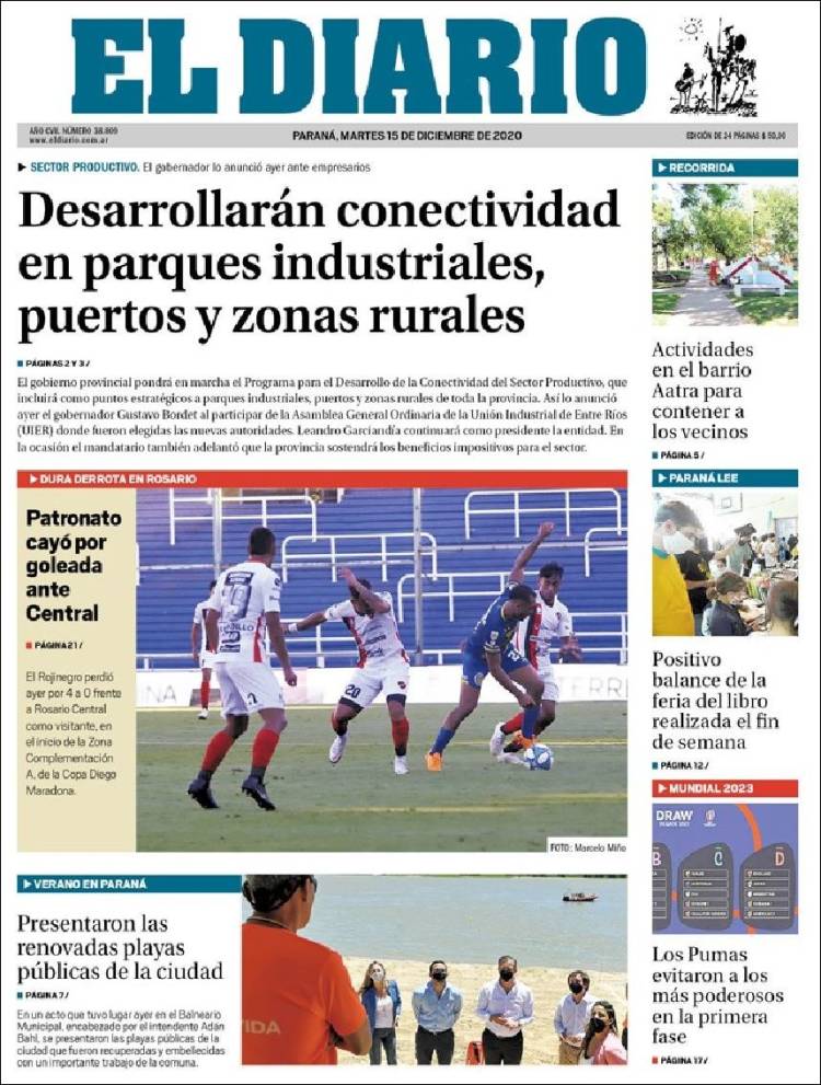Portada de El Diario de Paraná (Argentina)