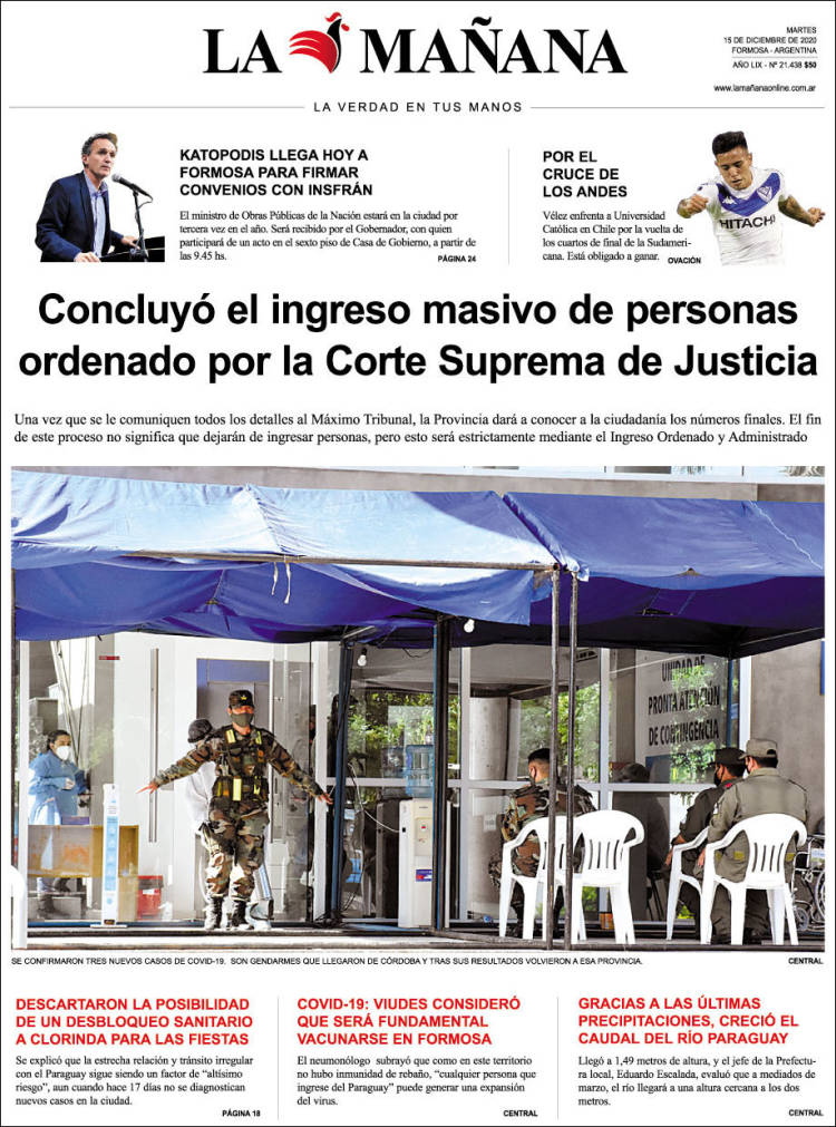 Portada de Diario La Mañana (Argentina)