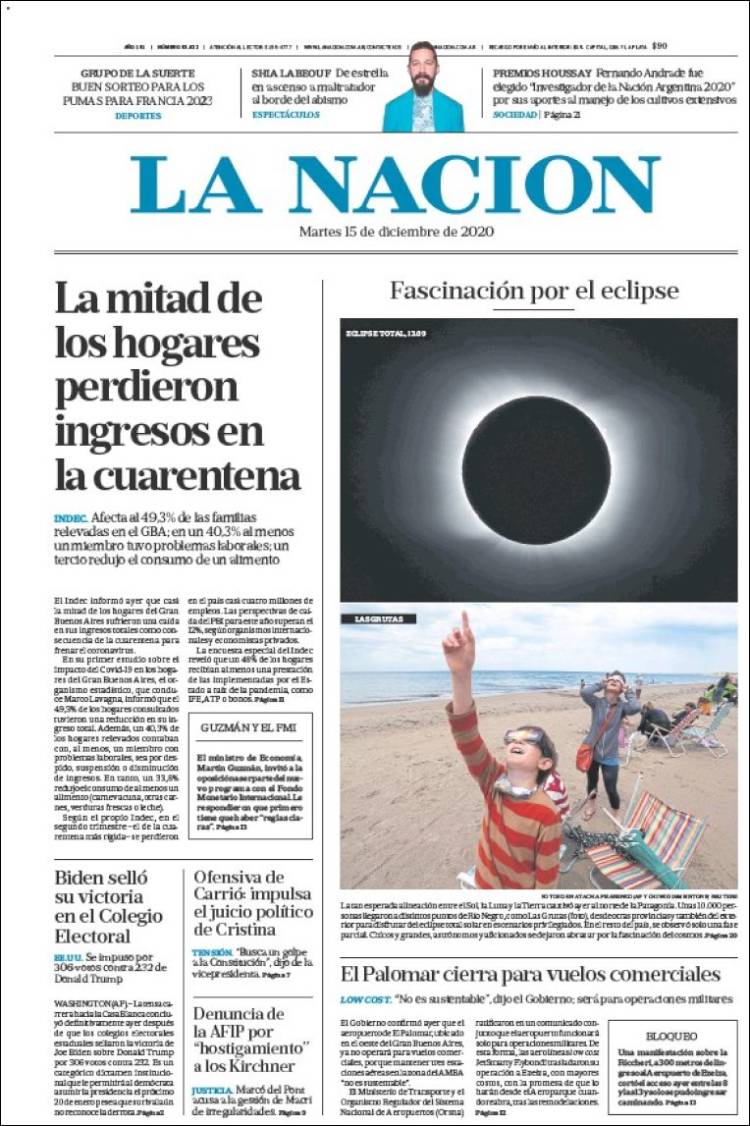 Portada de La Nación (Argentina)
