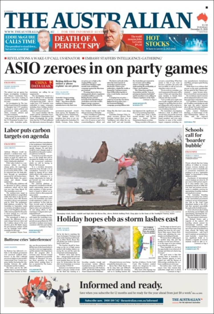 Portada de The Australian (Australia)