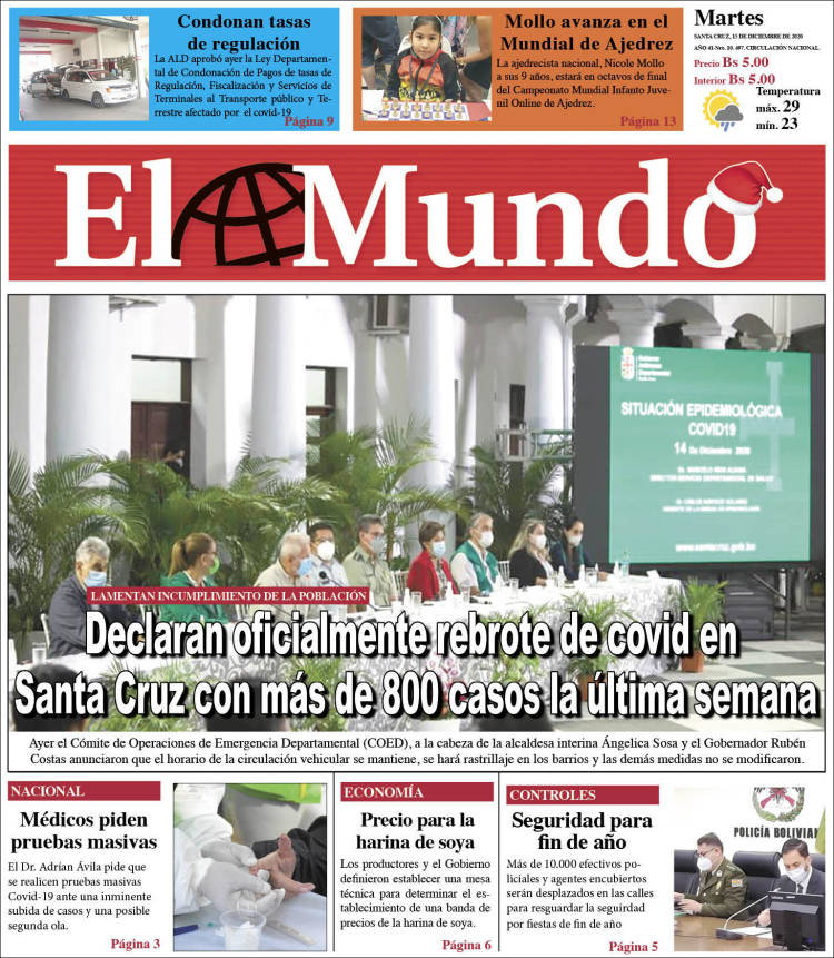 Portada de El Mundo (Bolivia)