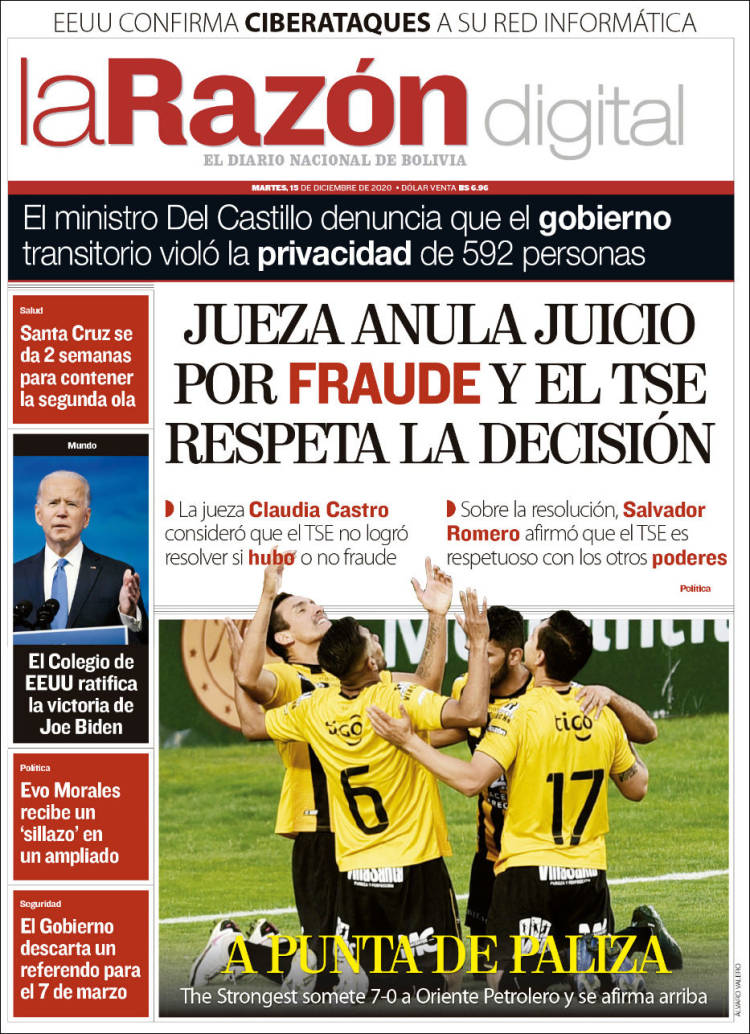 Portada de La Razón (Bolivia)