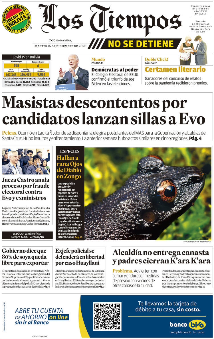 Portada de Los Tiempos (Bolivia)