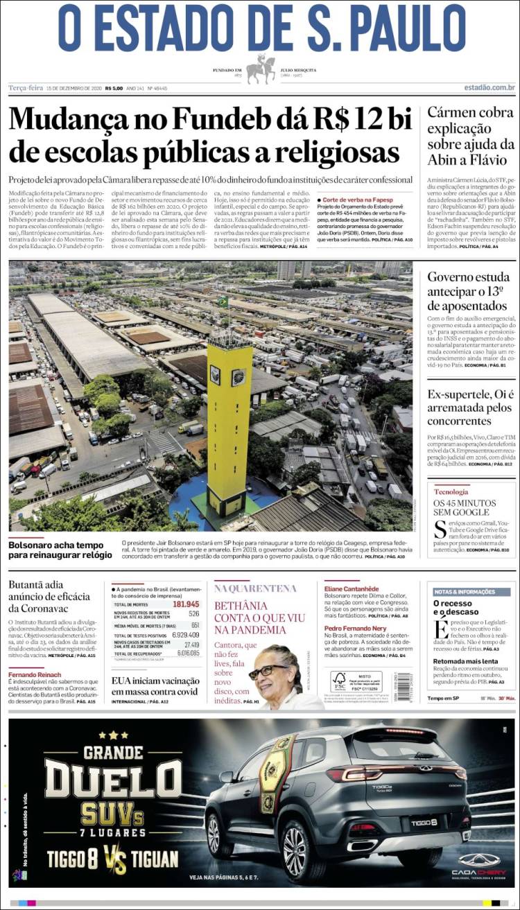 Portada de O Estado de São Paulo (Brasil)