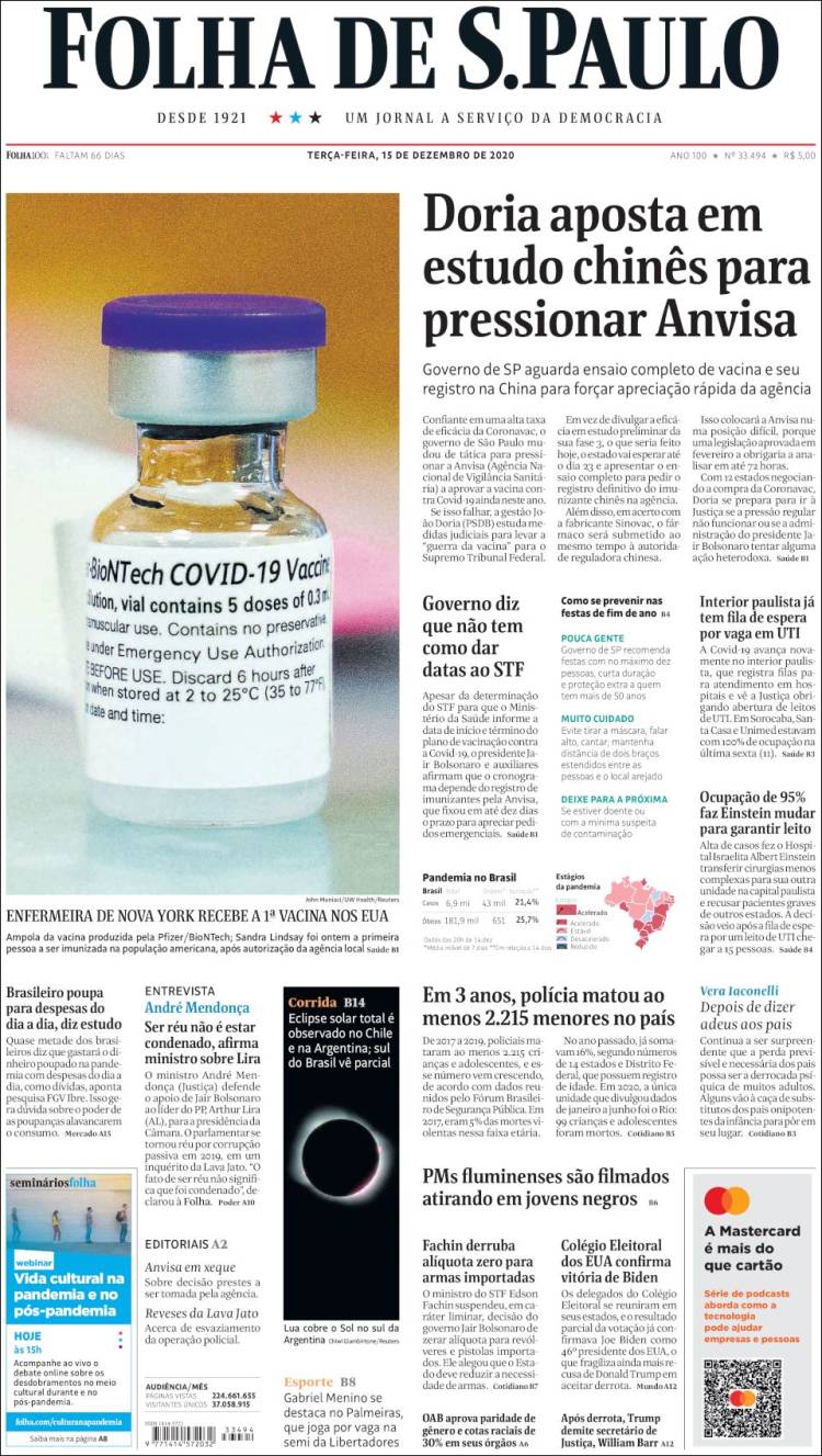 Portada de Folha de São Paulo (Brasil)