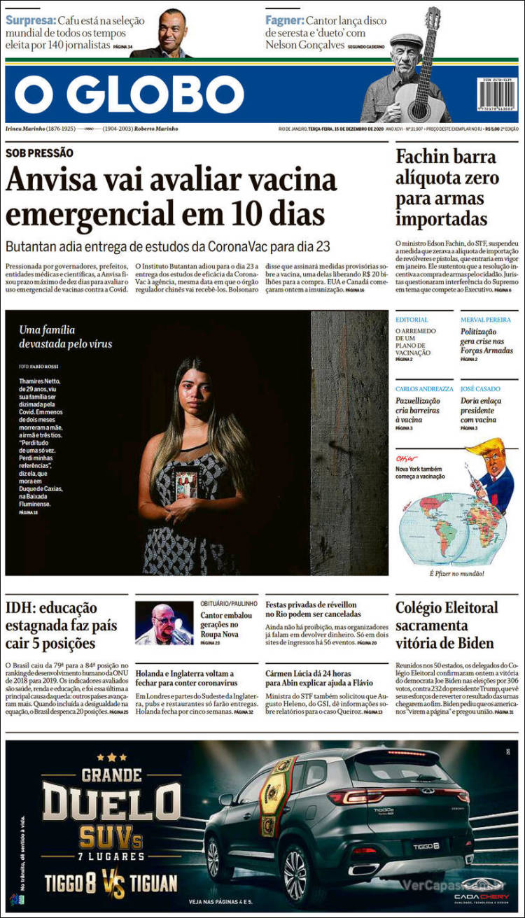 Portada de O Globo (Brasil)