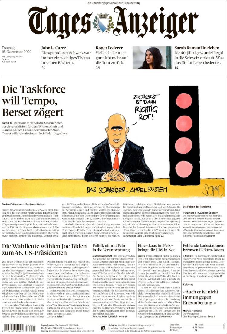 Portada de Tages-Anzeiger (Suiza)