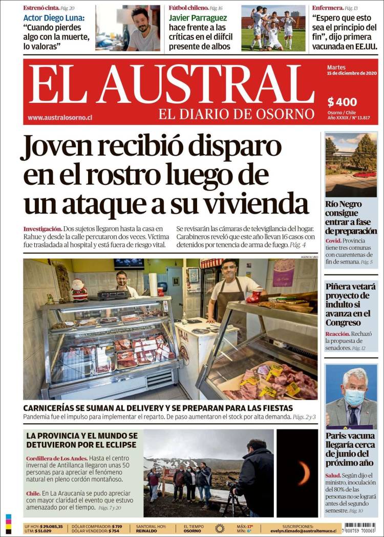 Portada de El Austral de Osorno (Chile)