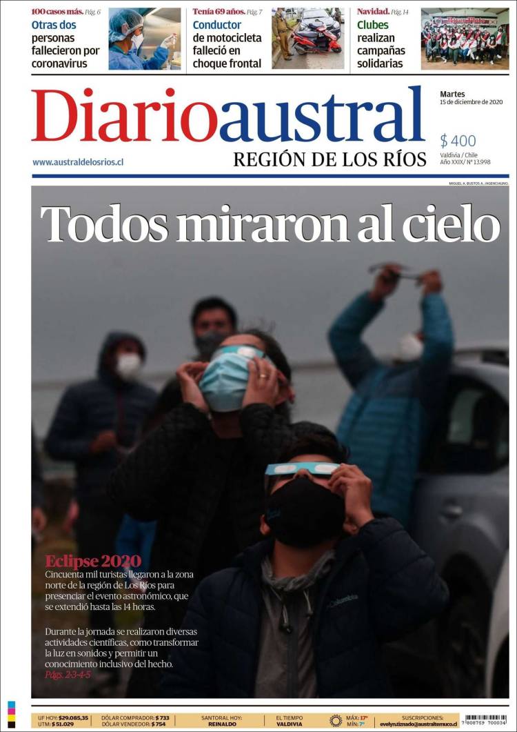 Portada de El Diario Austral de Valdivia (Chile)