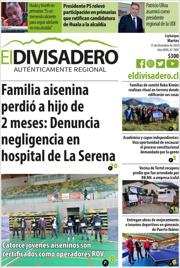 Portada de Diario El Divisadero (Chile)