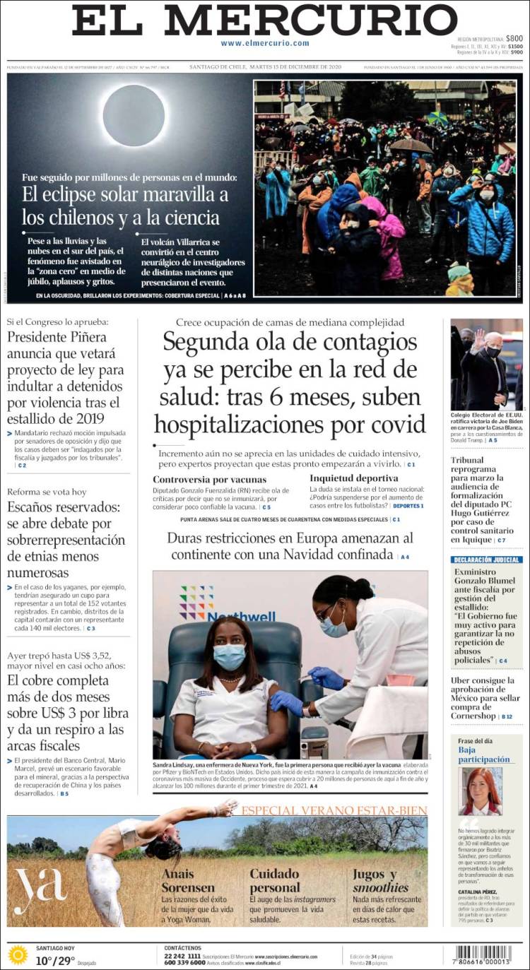 Portada de El Mercurio (Chile)