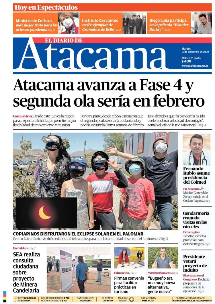 Portada de Diario de Atacama (Chile)