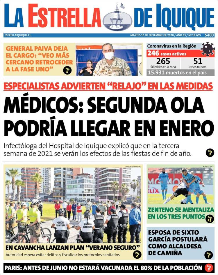 Portada de La Estrella de Iquique (Chile)