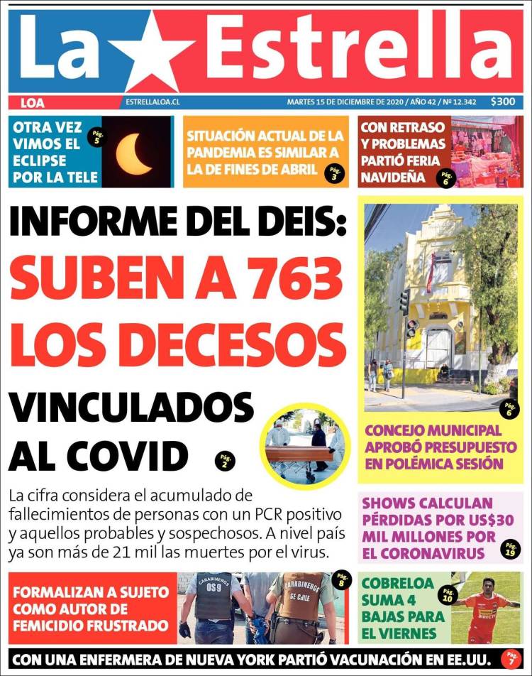 Portada de La Estrella de Loa (Chile)