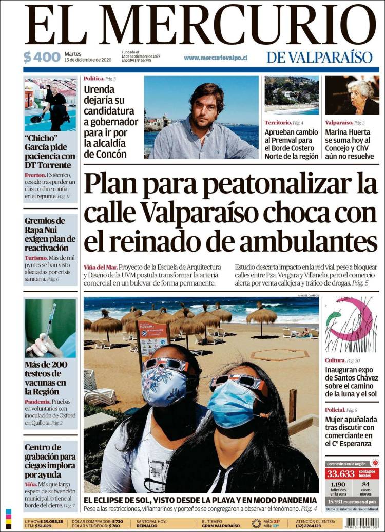 Portada de Mercurio de Valparaiso (Chile)