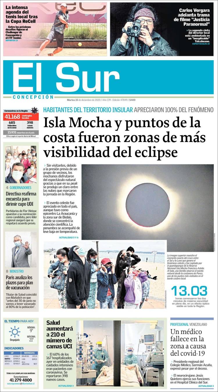 Portada de El Sur (Chile)