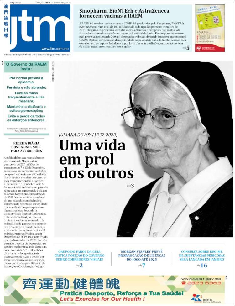 Portada de Jornal Tribuna de Macau (China)