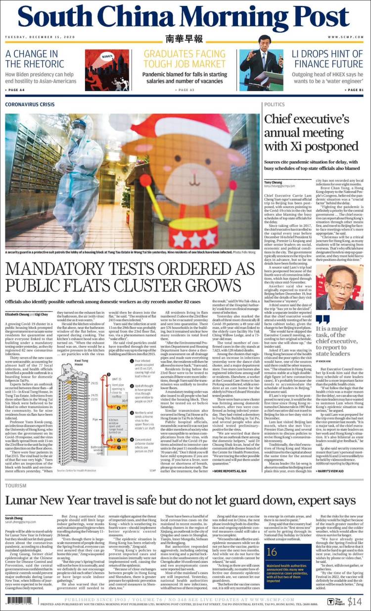 Portada de South China Morning Post (China)