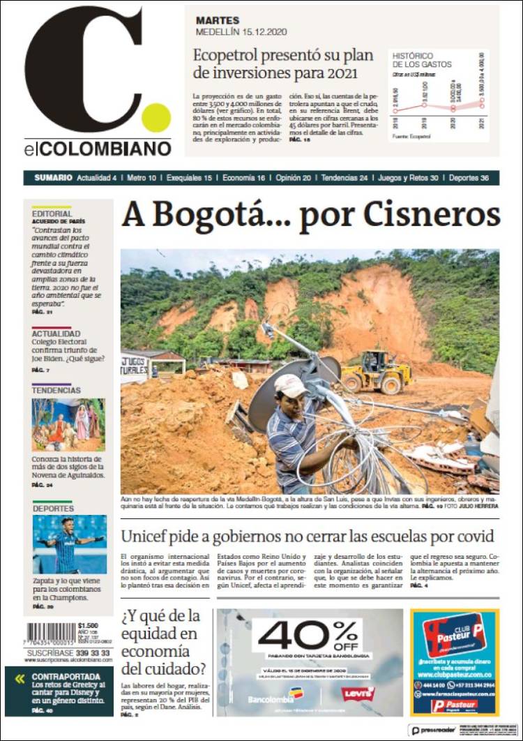 Portada de El Colombiano (Colombia)