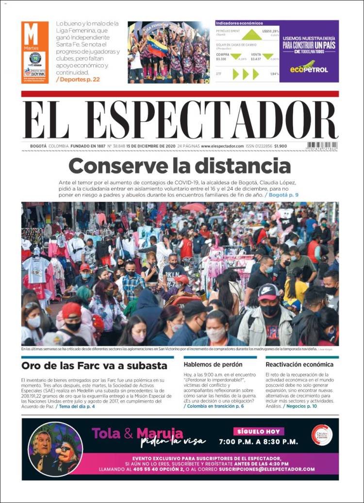Portada de El Espectador (Colombia)