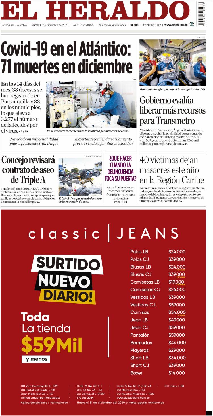 Portada de El Heraldo (Colombia)