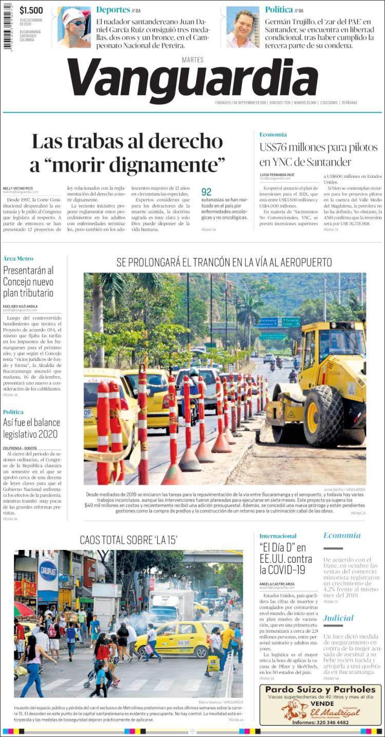 Portada de Vanguardia Liberal (Colombia)