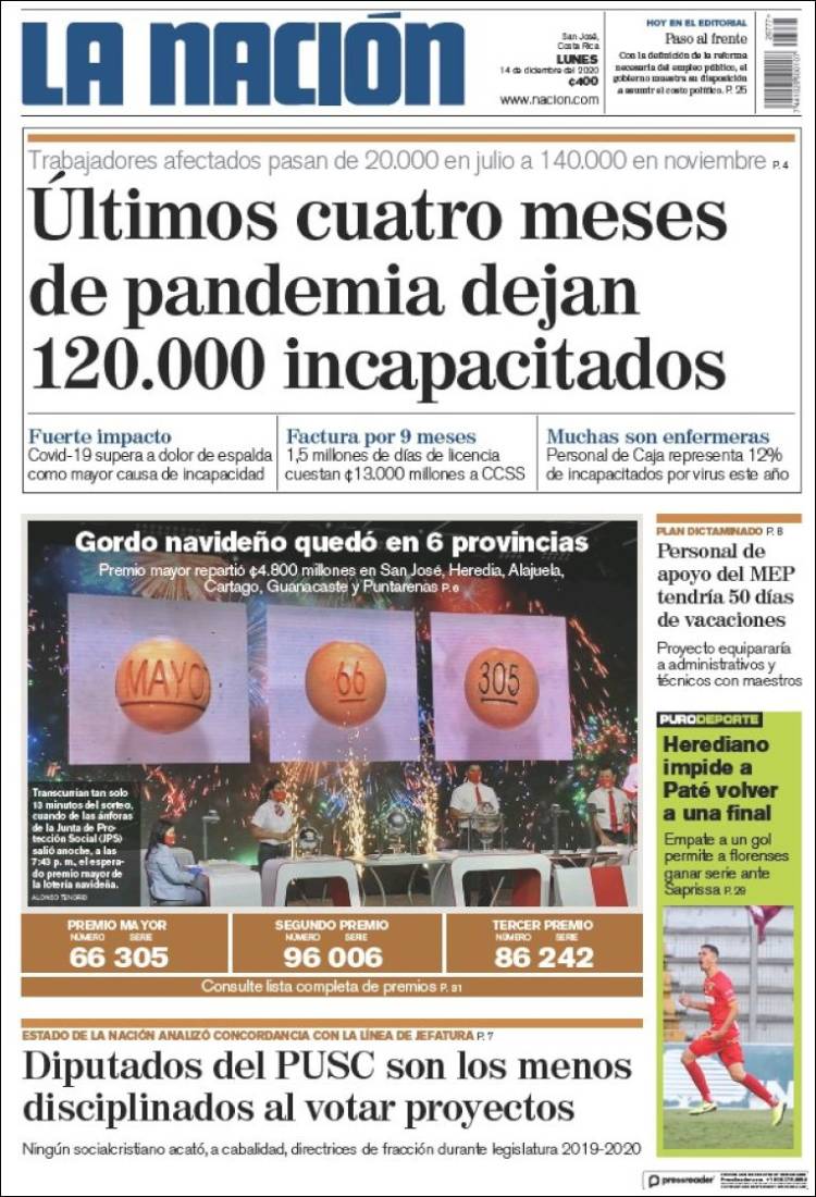 Portada de La Nación - Costa Rica (Costa Rica)