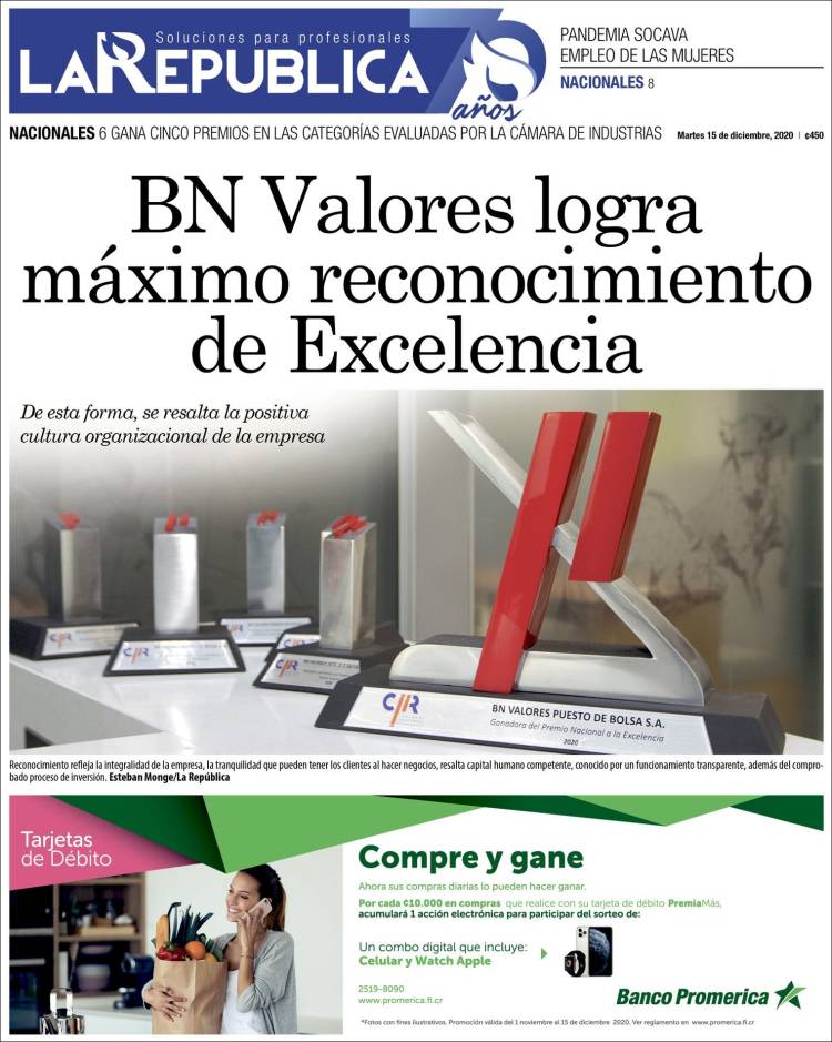 Portada de La República (Costa Rica)