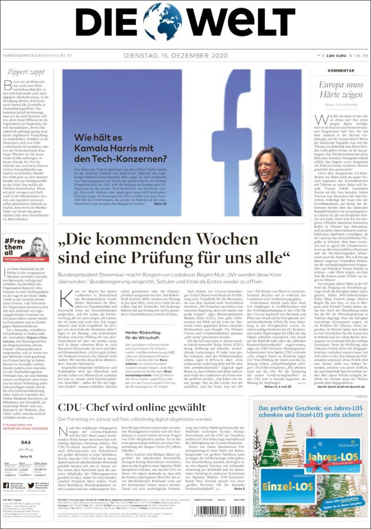 Portada de Die Welt (Alemania)