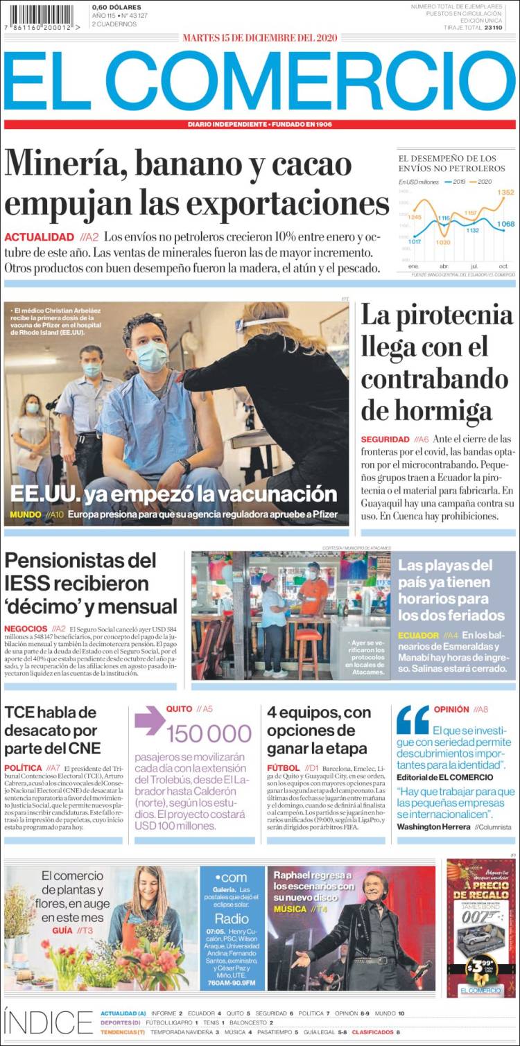 Portada de El Comercio (Ecuador)