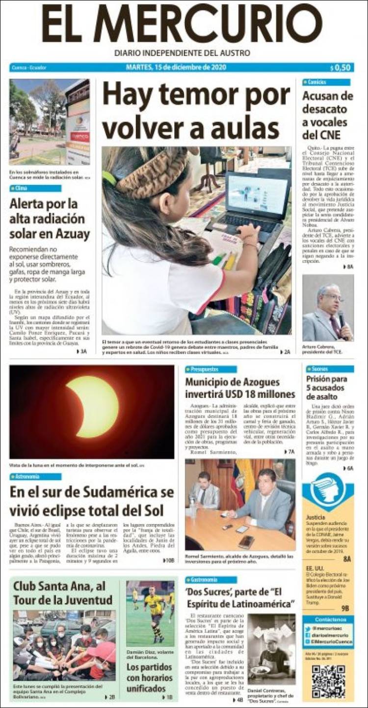 Portada de Diario El Mercurio (Ecuador)