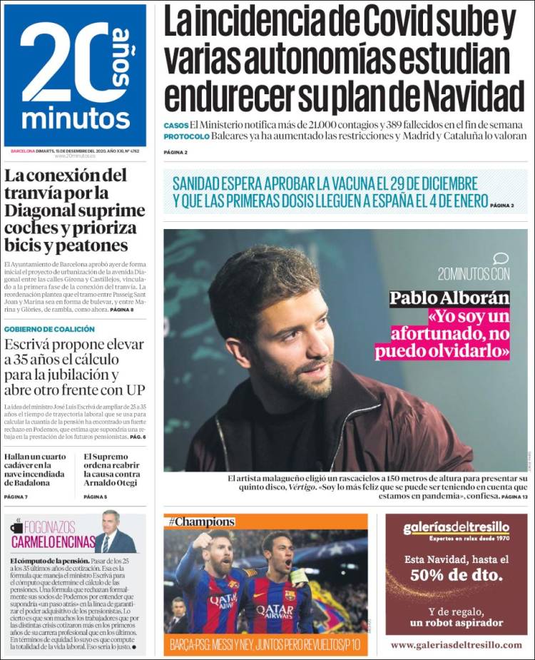 Portada de 20 Minutos - Barcelona (Espa&ntilde;a)