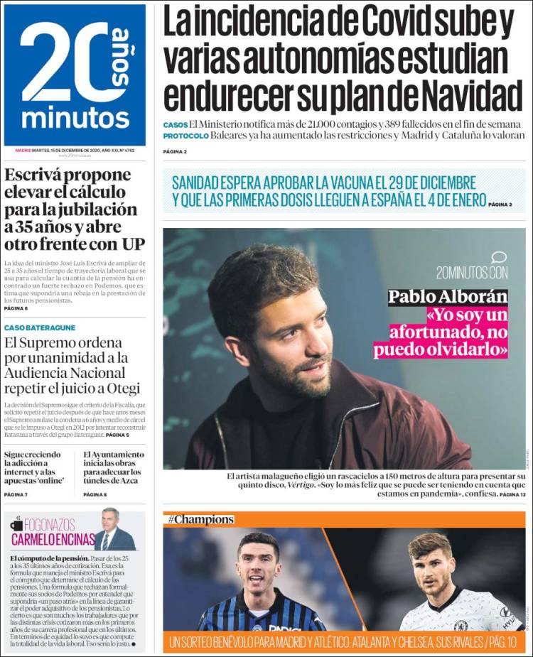 Portada de 20 Minutos - Madrid (Espa&ntilde;a)