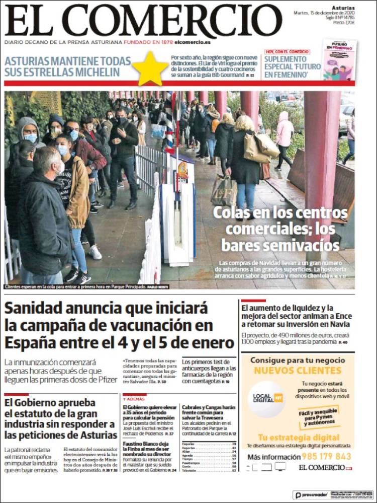 Portada de El Comercio (Espa&ntilde;a)