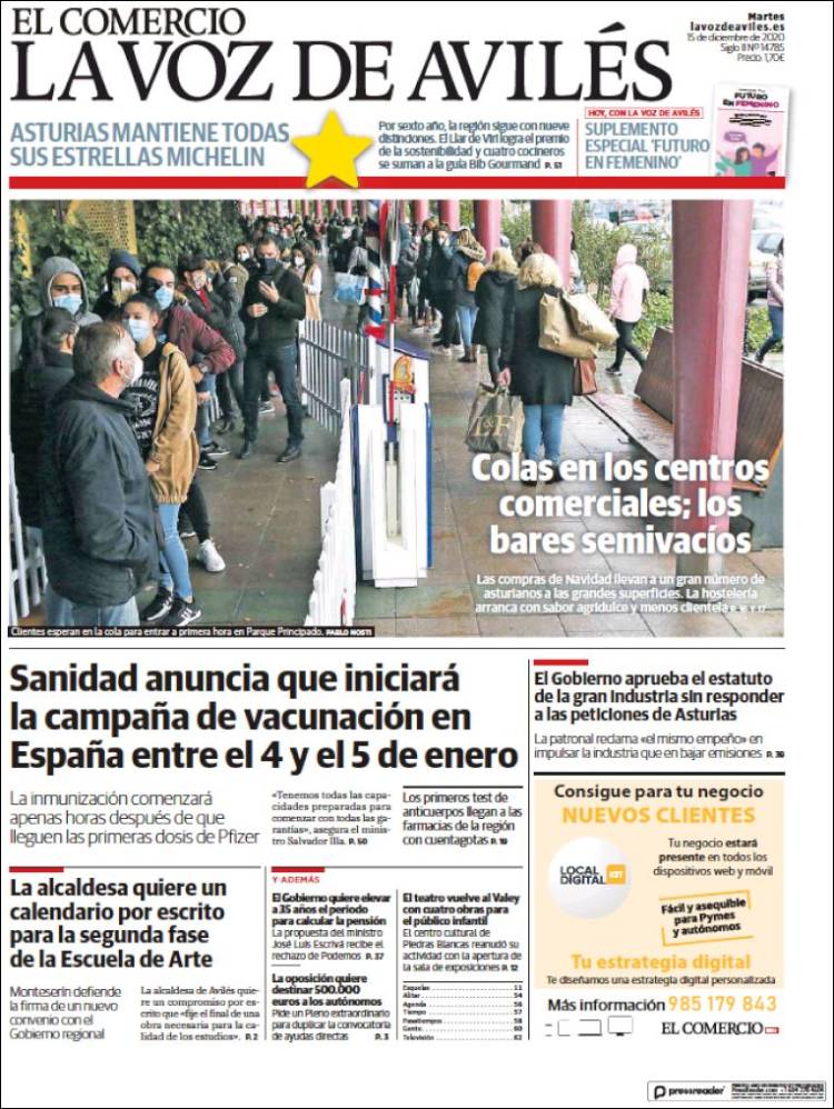 Portada de El Comercio - Avilés (Espa&ntilde;a)