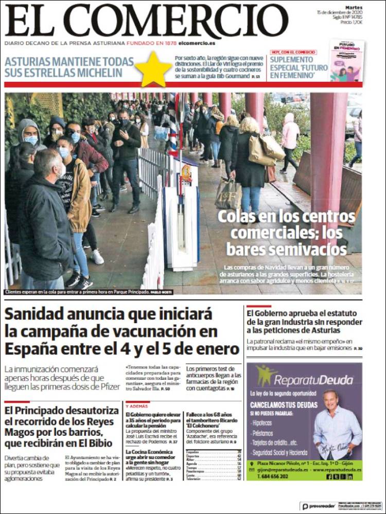 Portada de El Comercio - Gijón (Espa&ntilde;a)