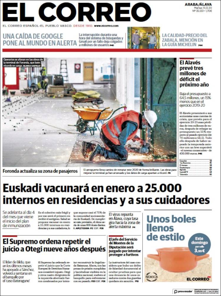 Portada de El Correo - Álava (Espa&ntilde;a)