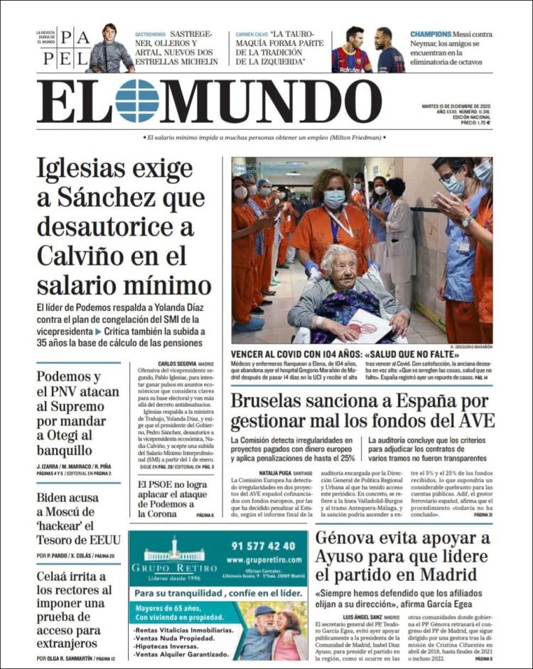 Portada de El Mundo (Espa&ntilde;a)