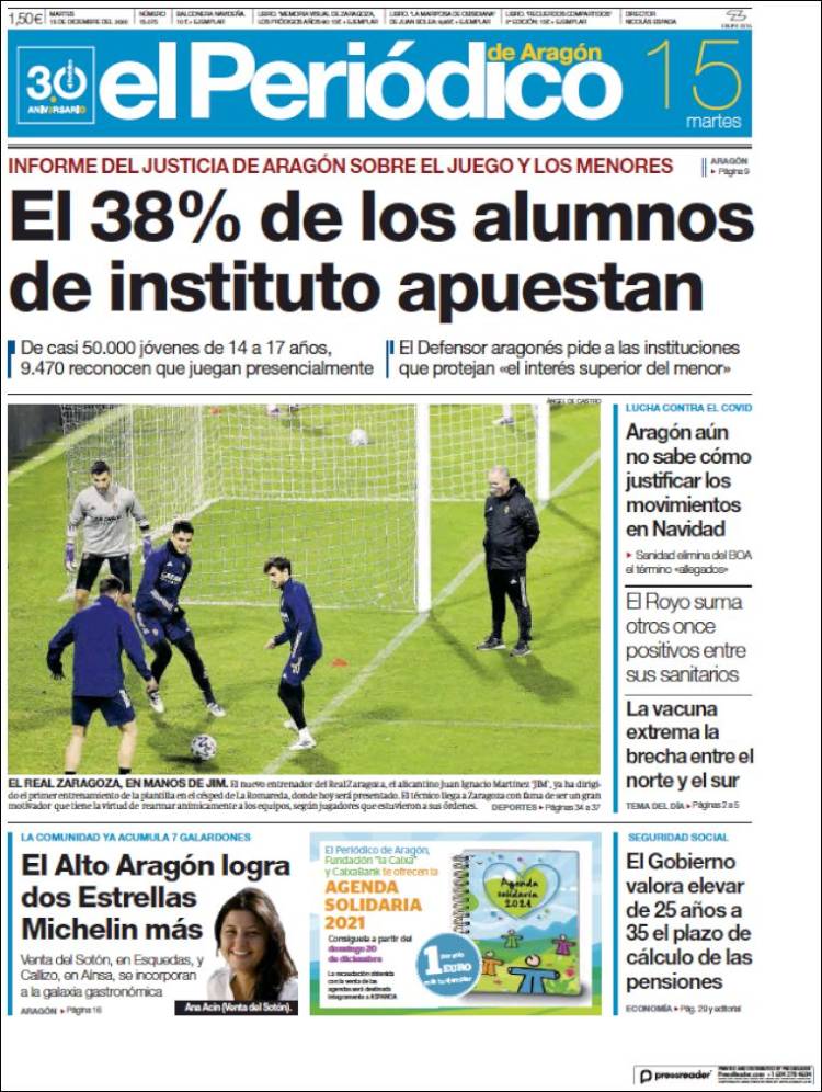 Portada de El Periódico de Aragón (Espa&ntilde;a)