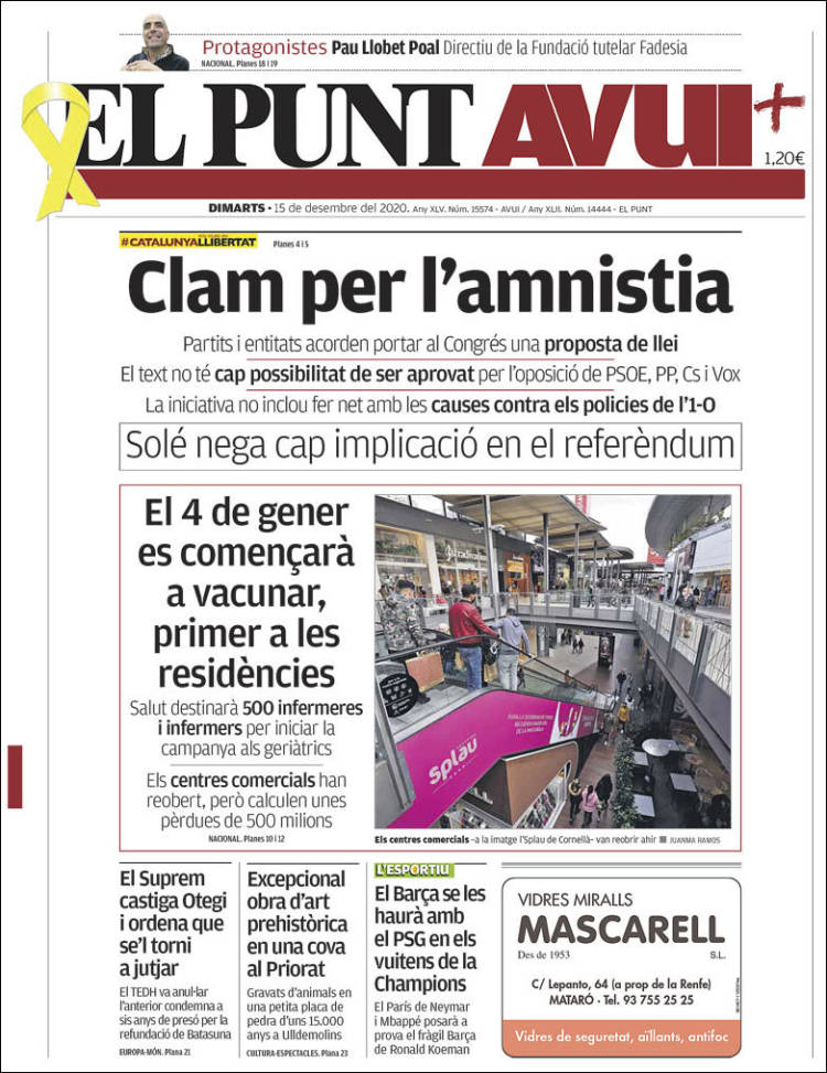 Portada de El Punt Avui (Espa&ntilde;a)
